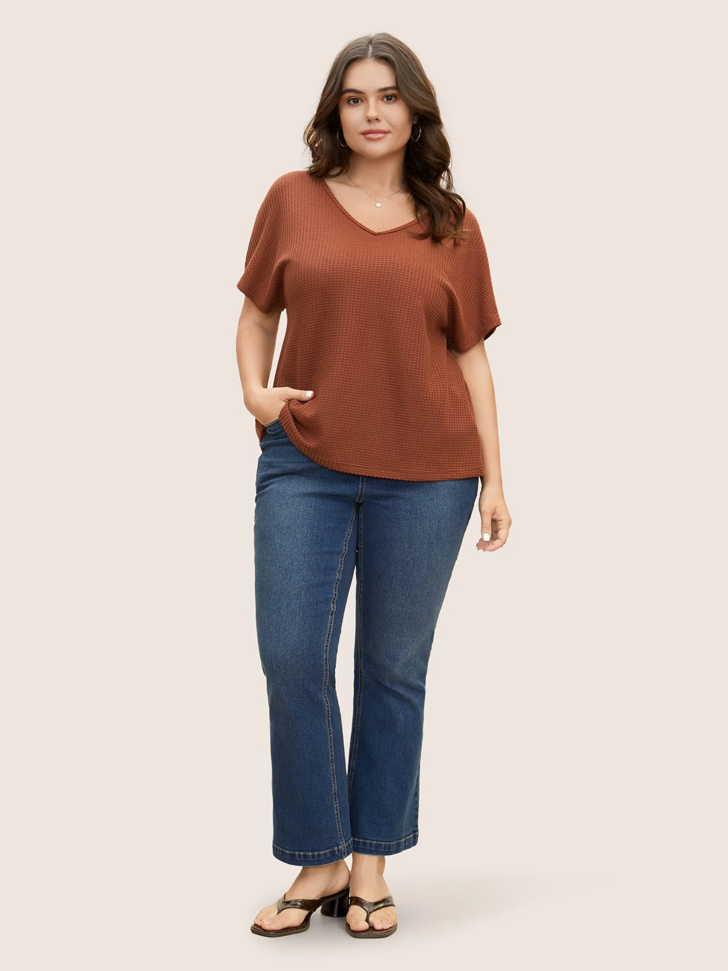 Waffle Knit Back Lace Patchwork Tie Knot T-shirt sold by Bloomchic product image thumbnail 3