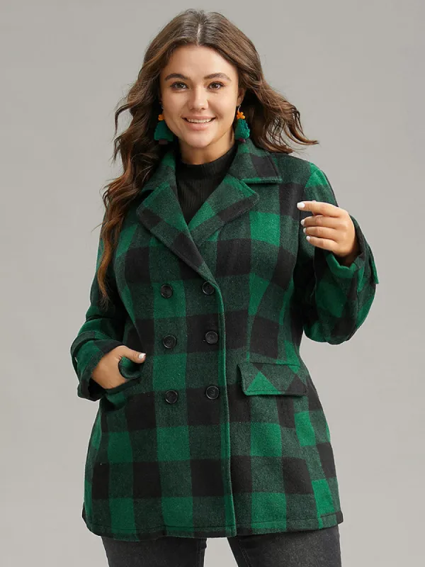 Plaid Lapel Collar Flap Detail Double Breasted Coat sold by Bloomchic