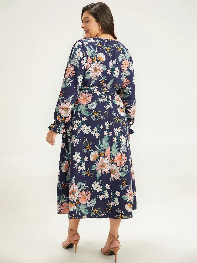 Floral Print Overlap Collar Shirred Dress sold by Bloomchic product image thumbnail 3
