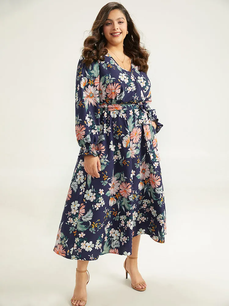 Floral Print Overlap Collar Shirred Dress sold by Bloomchic product image thumbnail 2