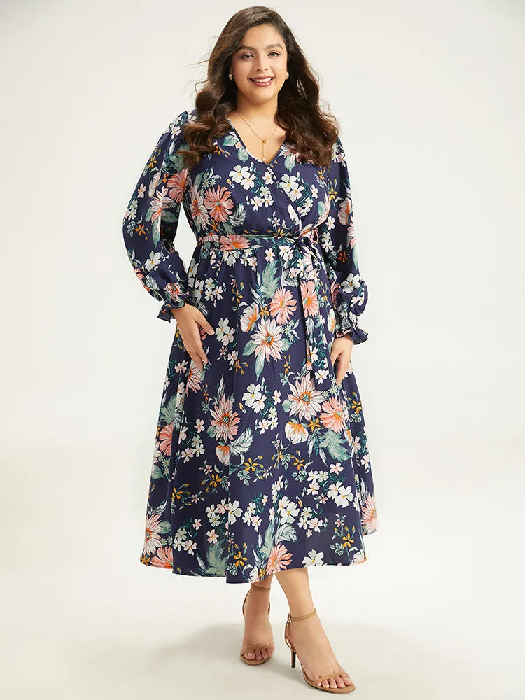 Floral Print Overlap Collar Shirred Dress sold by Bloomchic product image thumbnail 4