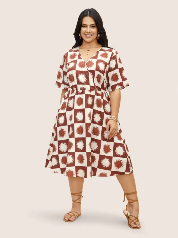 Sun Print Overlap Collar Elastic Waist Dress sold by Bloomchic