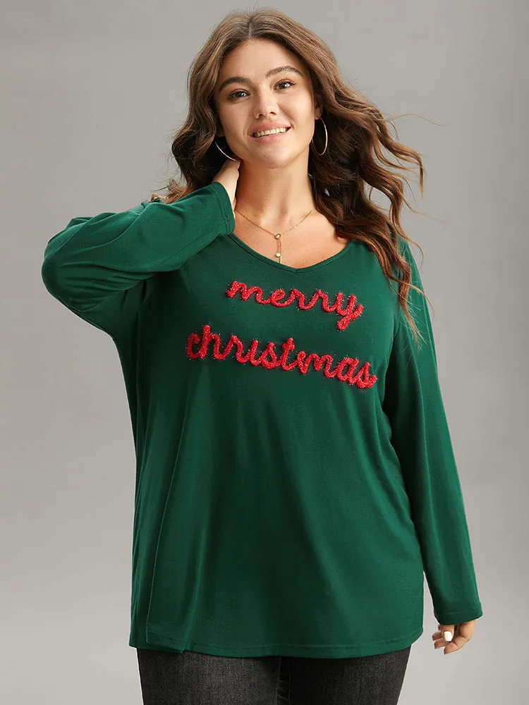 Christmas Letter Embroidered Contrast T-shirt sold by Bloomchic product image thumbnail 4