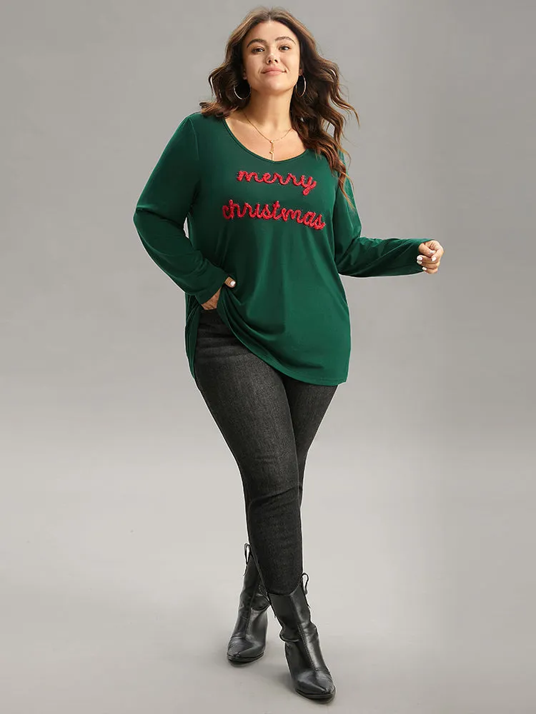 Christmas Letter Embroidered Contrast T-shirt sold by Bloomchic product image thumbnail 5