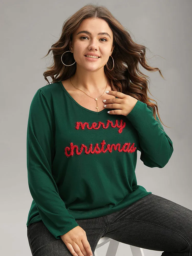 Christmas Letter Embroidered Contrast T-shirt sold by Bloomchic product image thumbnail 2