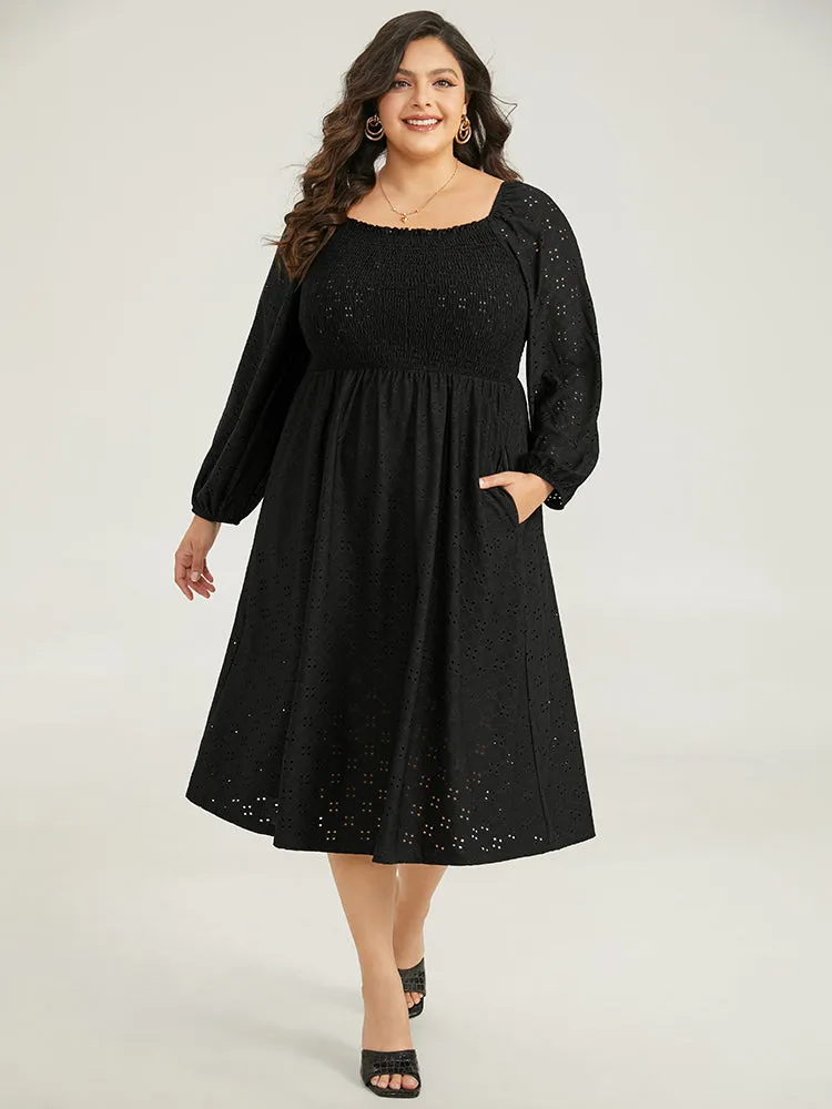 Plain Square Neck Laser Cut Lantern Sleeve Dress sold by Bloomchic product image thumbnail 4