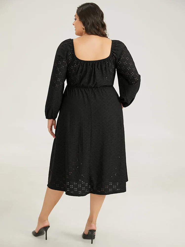 Plain Square Neck Laser Cut Lantern Sleeve Dress sold by Bloomchic product image thumbnail 2