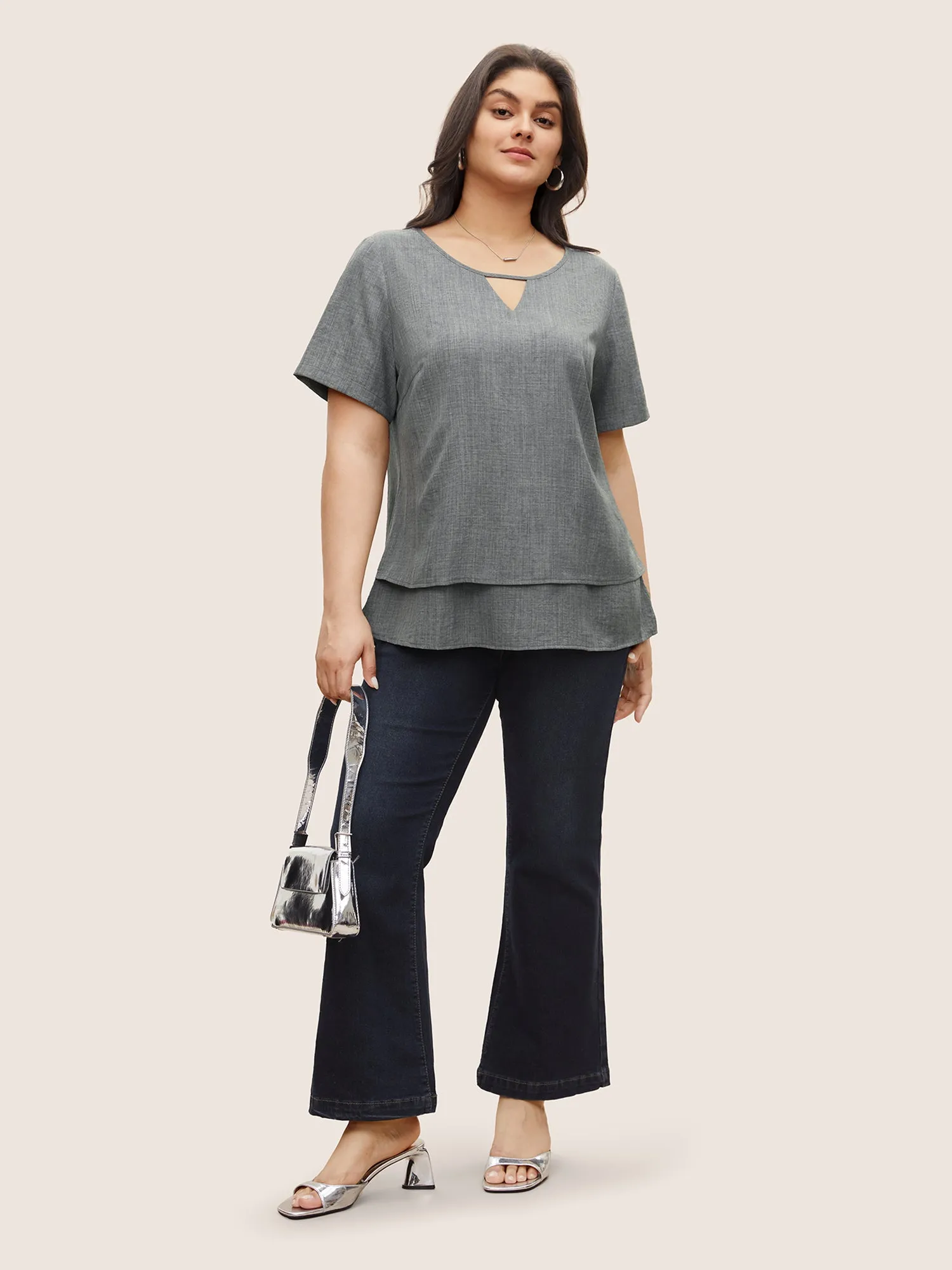 Keyhole Ruffle Layered Hem Blouse sold by Bloomchic product image thumbnail 2