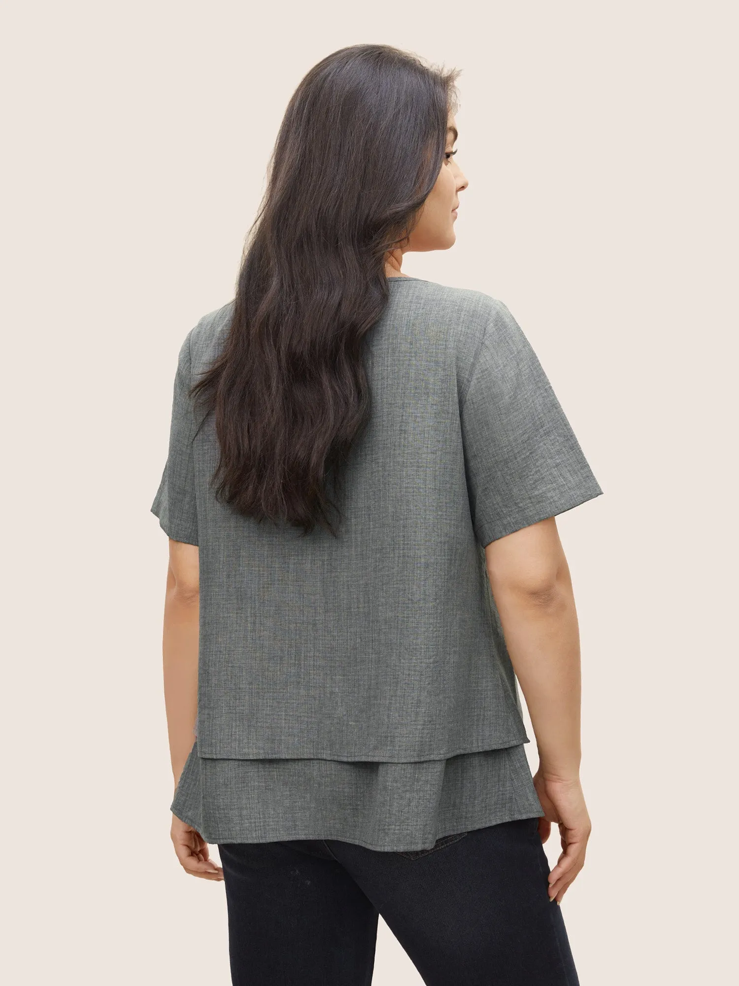Keyhole Ruffle Layered Hem Blouse sold by Bloomchic product image thumbnail 4