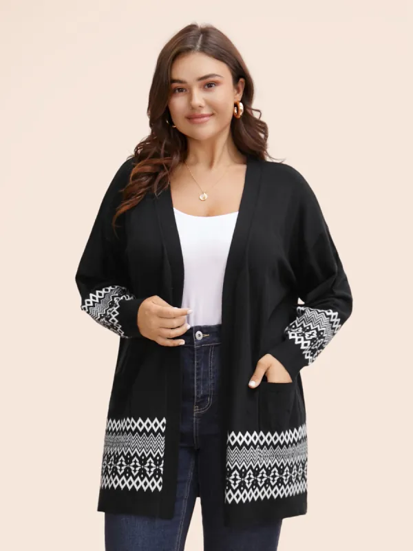 Kimono Collar Bandana Print Pocket Cardigan sold by Bloomchic