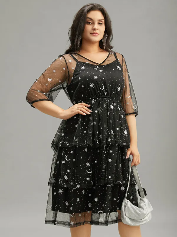 Crochet Lace Mesh Moon & Star Dress sold by Bloomchic