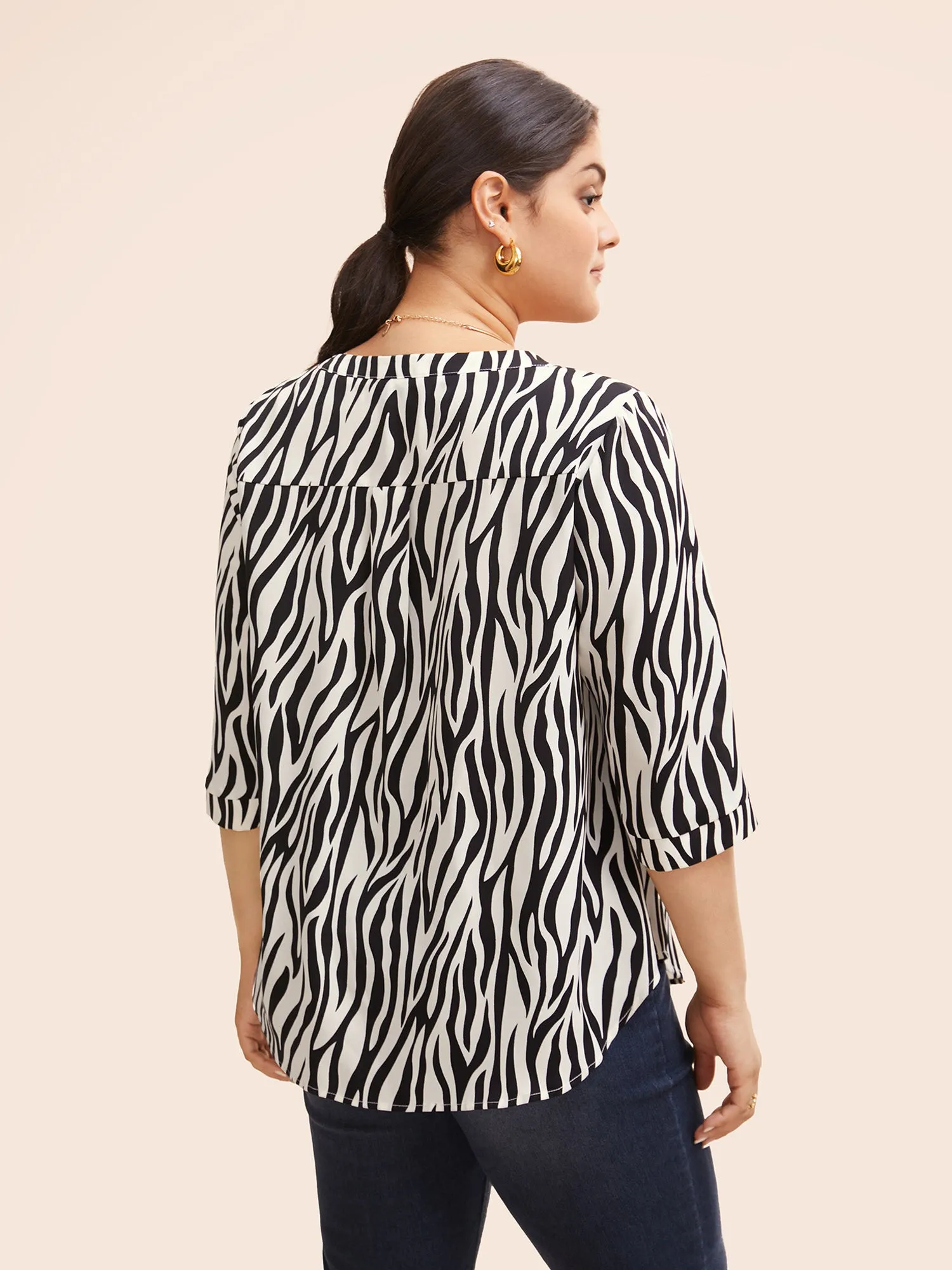 Zebra Print Notched Patched Pocket Blouse sold by Bloomchic product image thumbnail 4