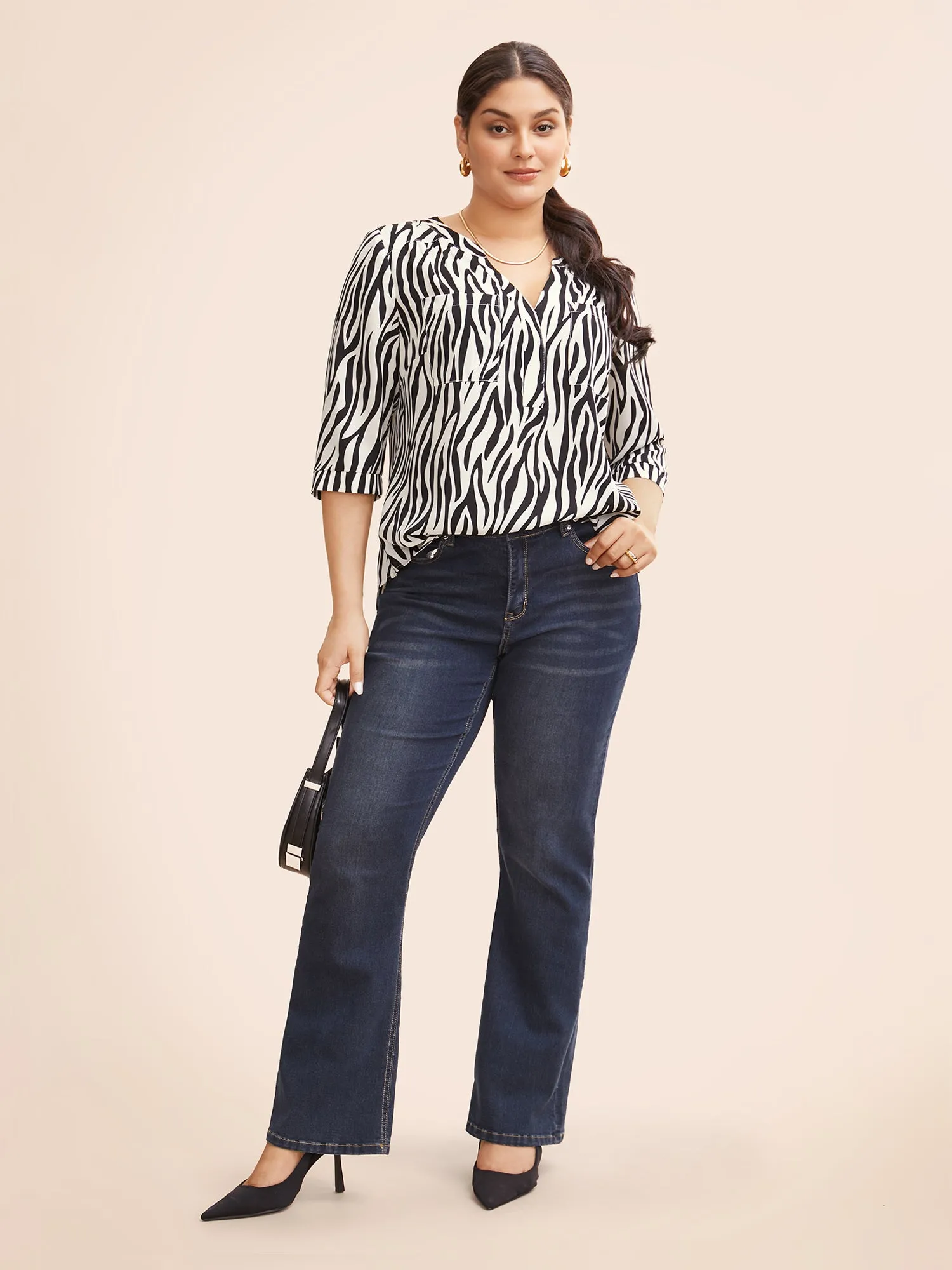 Zebra Print Notched Patched Pocket Blouse sold by Bloomchic product image thumbnail 2