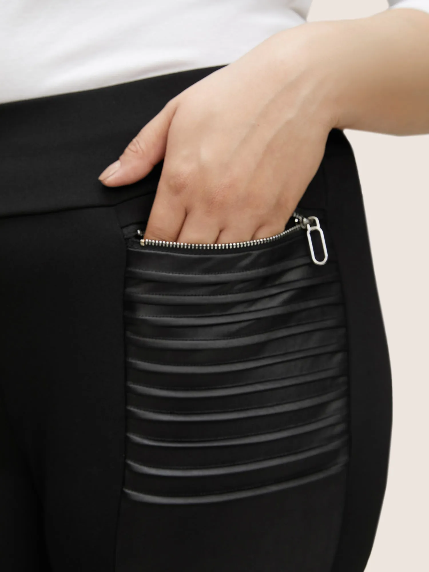 Zip Detail Wideband Waist Patchwork Pocket Pants sold by Bloomchic product image thumbnail 4