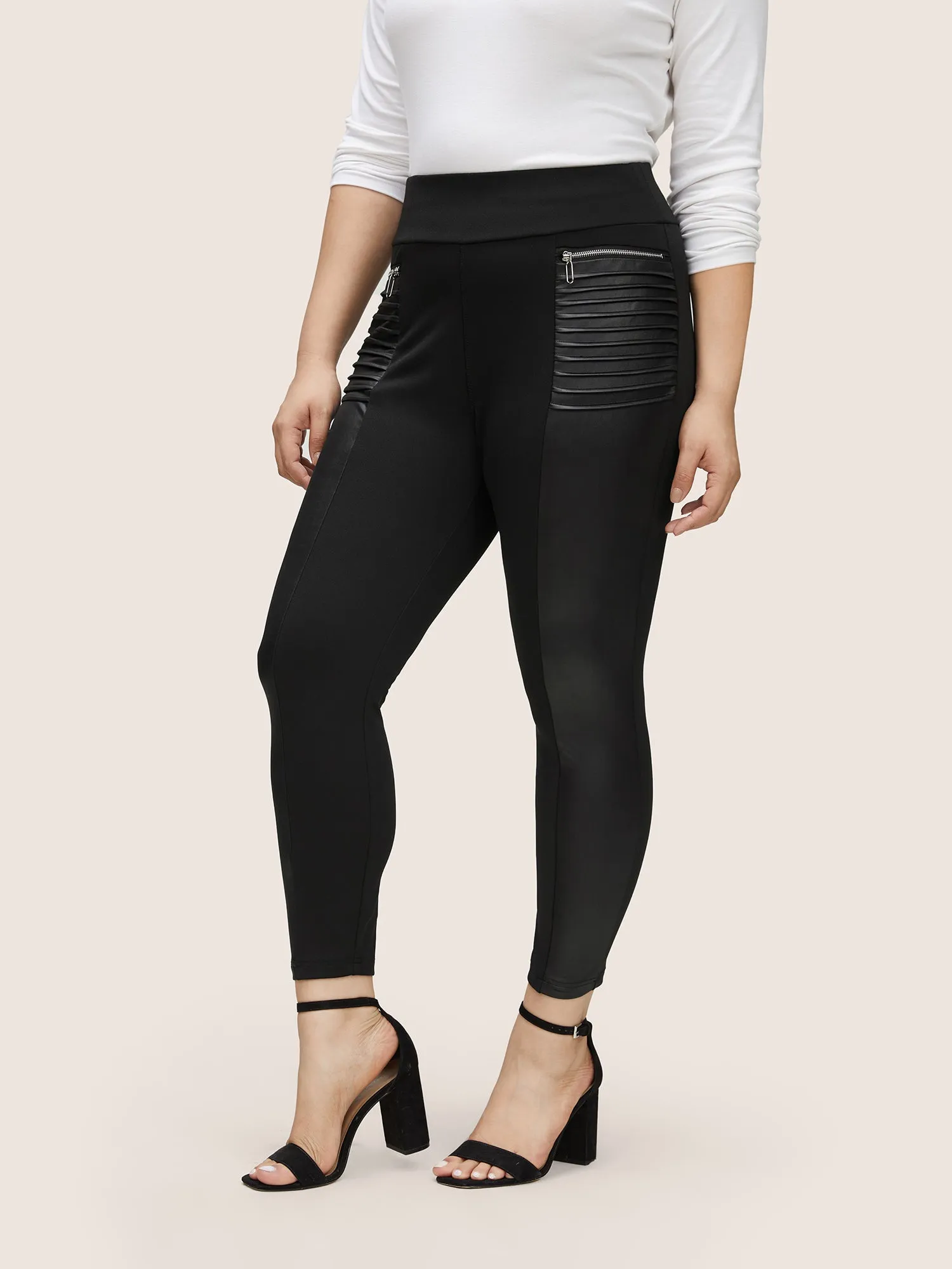 Zip Detail Wideband Waist Patchwork Pocket Pants sold by Bloomchic