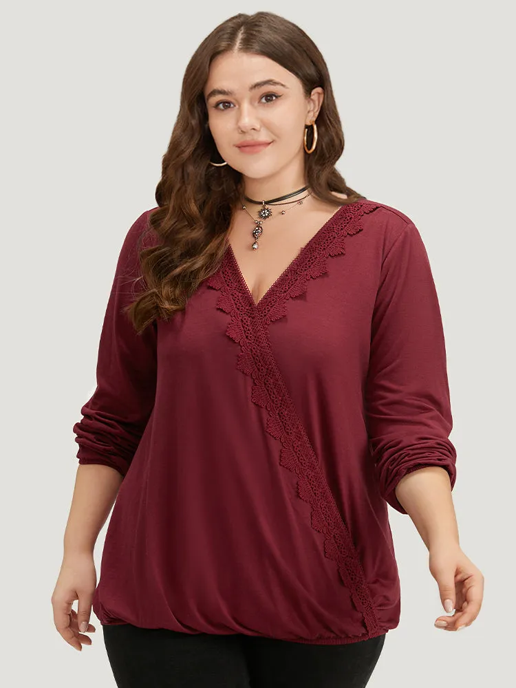 Halloween Plain Lace Panel Wrap Gathered T-shirt sold by Bloomchic product image thumbnail 2