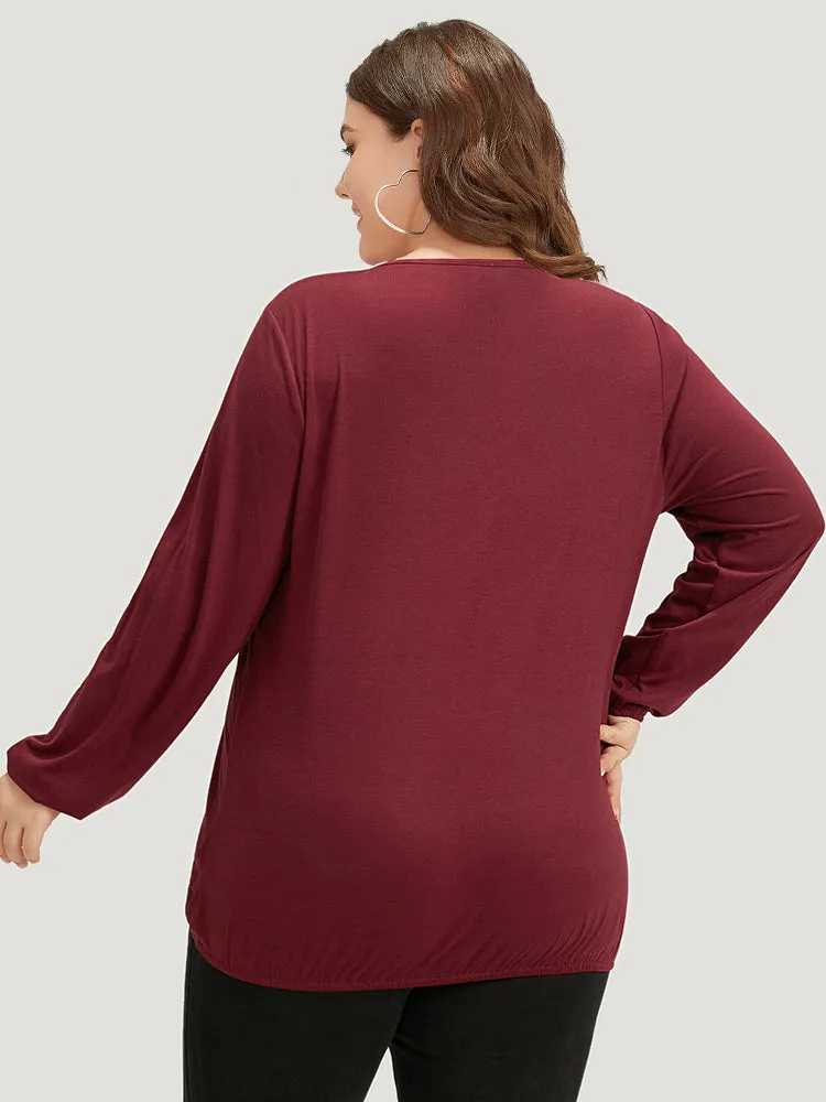 Halloween Plain Lace Panel Wrap Gathered T-shirt sold by Bloomchic product image thumbnail 4