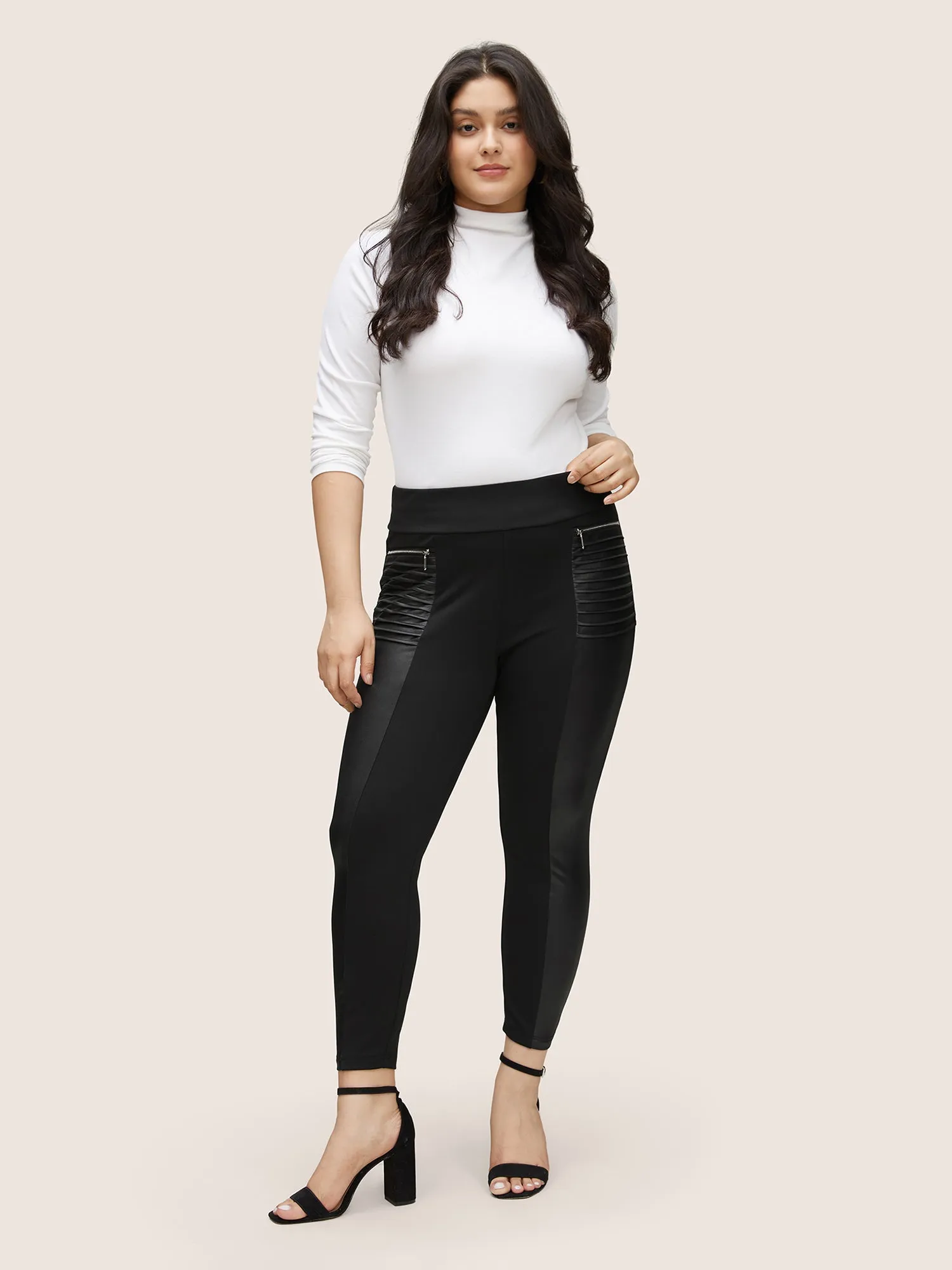 Zip Detail Wideband Waist Patchwork Pocket Pants sold by Bloomchic product image thumbnail 3