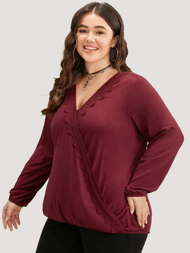 Halloween Plain Lace Panel Wrap Gathered T-shirt sold by Bloomchic product image thumbnail 3