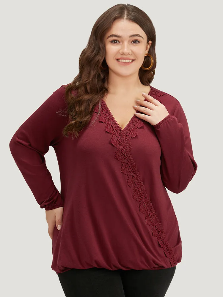 Halloween Plain Lace Panel Wrap Gathered T-shirt sold by Bloomchic