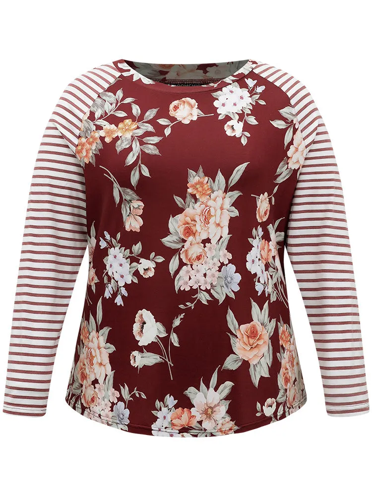 Striped Patchwork Floral Print T-shirt sold by Bloomchic product image thumbnail 5