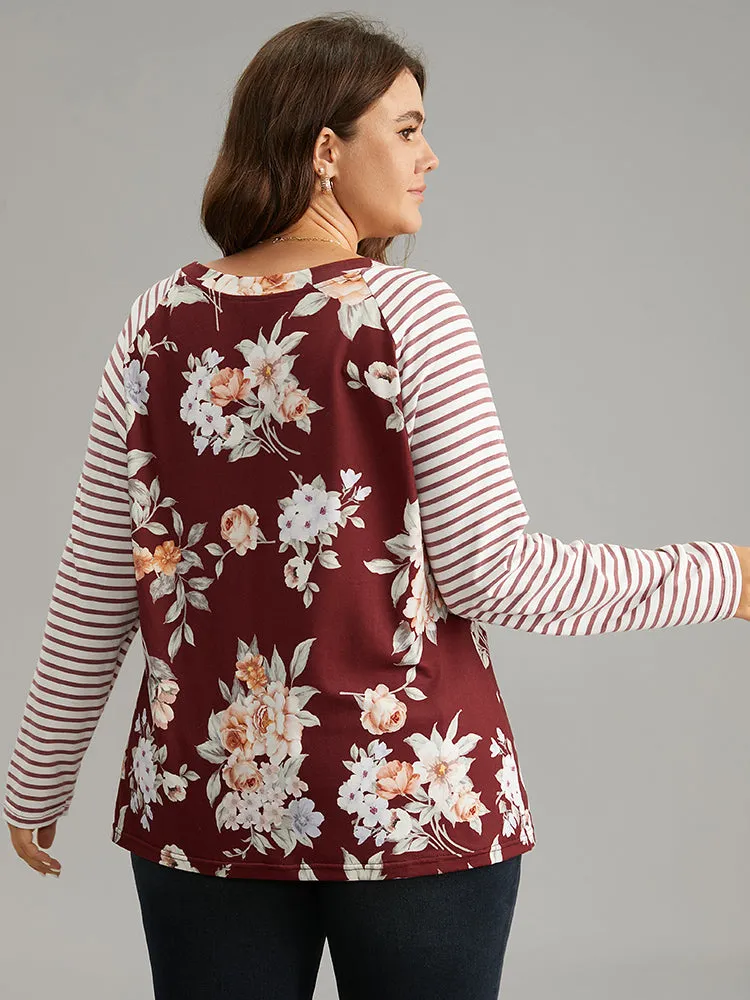 Striped Patchwork Floral Print T-shirt sold by Bloomchic product image thumbnail 2