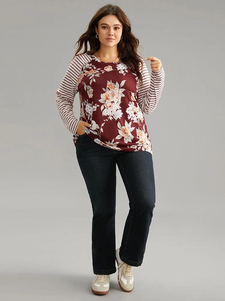 Striped Patchwork Floral Print T-shirt sold by Bloomchic product image thumbnail 3