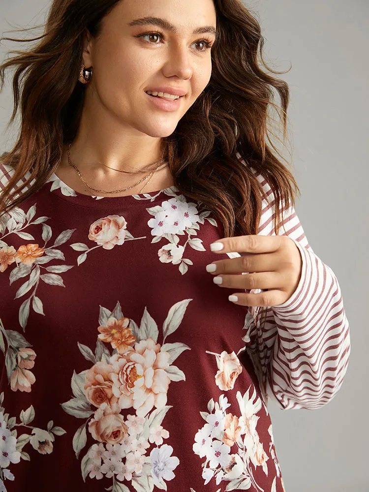 Striped Patchwork Floral Print T-shirt sold by Bloomchic product image thumbnail 4