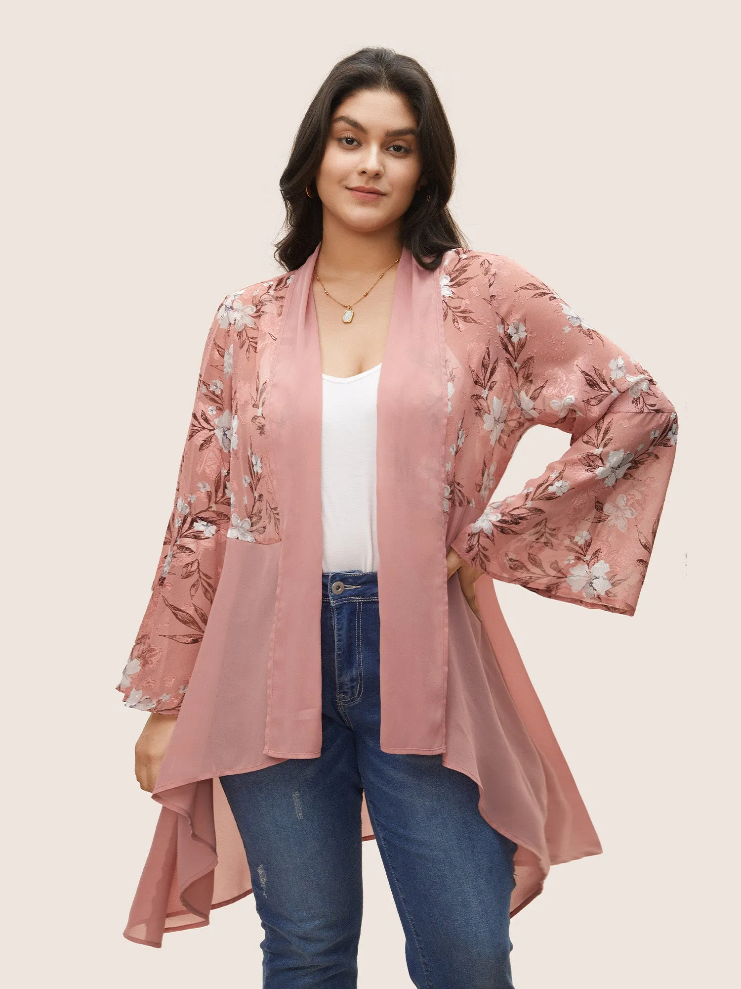 Chiffon Jacquard Floral Patchwork Kimono sold by Bloomchic