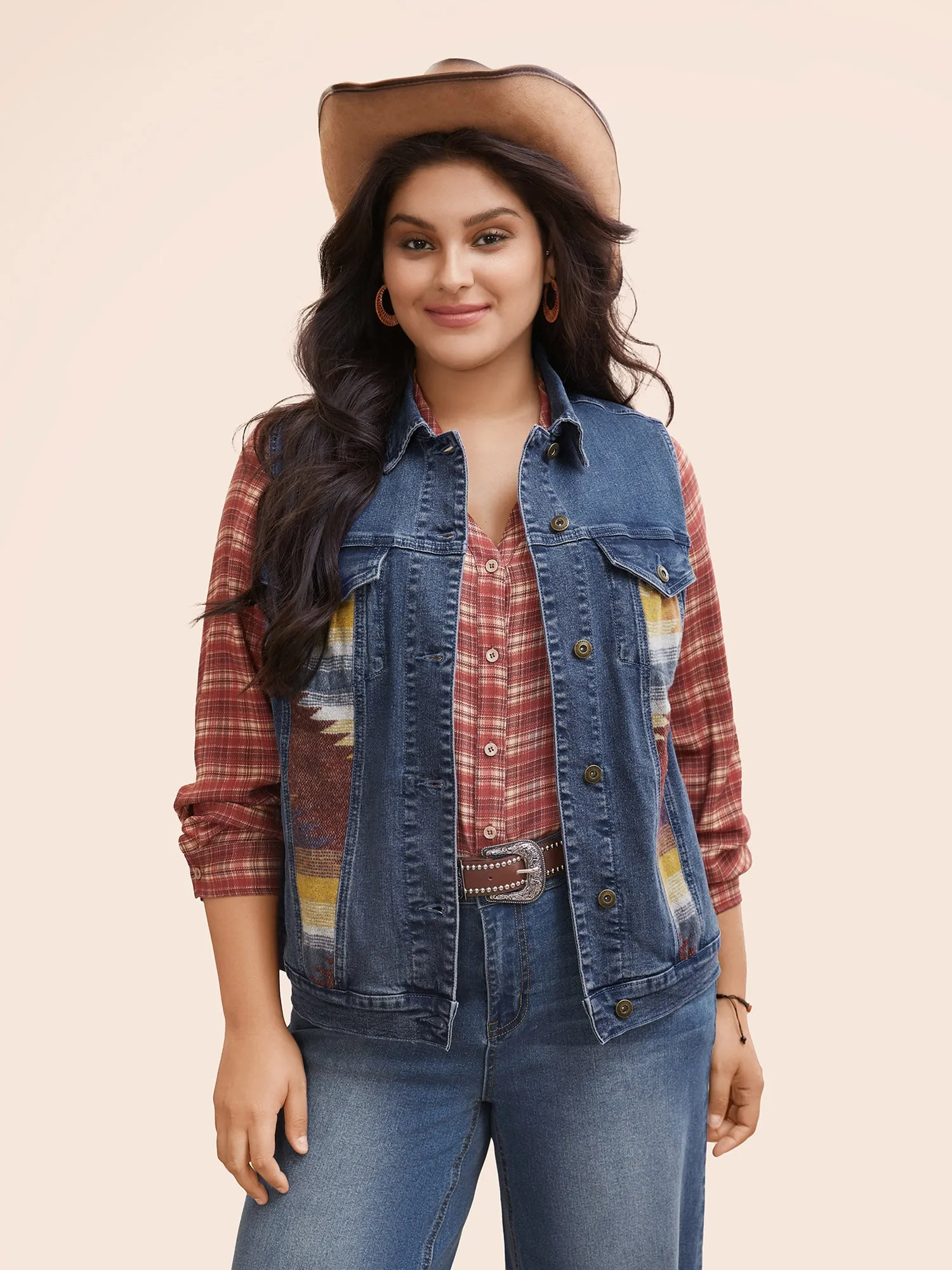 Stretch Denim Geometric Spilcing Pocket Jacket sold by Bloomchic