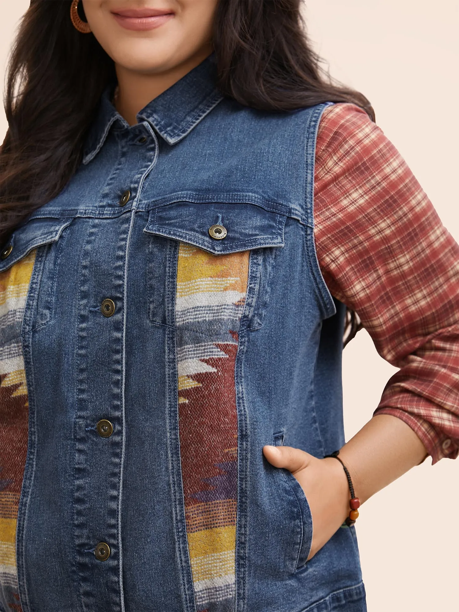 Stretch Denim Geometric Spilcing Pocket Jacket sold by Bloomchic product image thumbnail 4