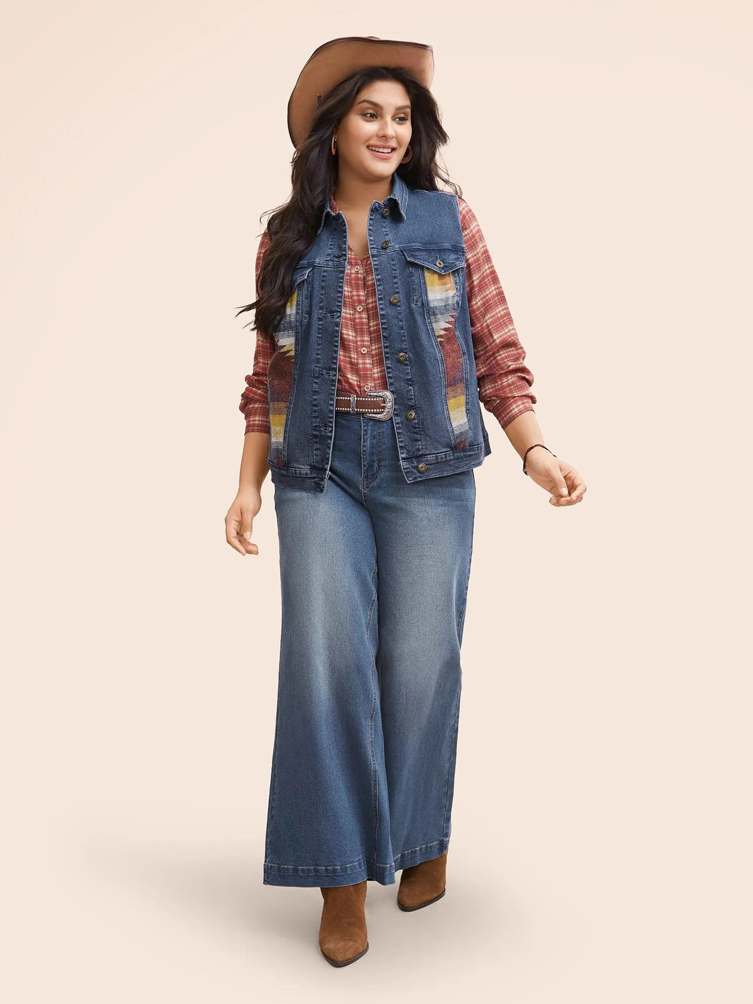 Stretch Denim Geometric Spilcing Pocket Jacket sold by Bloomchic product image thumbnail 2