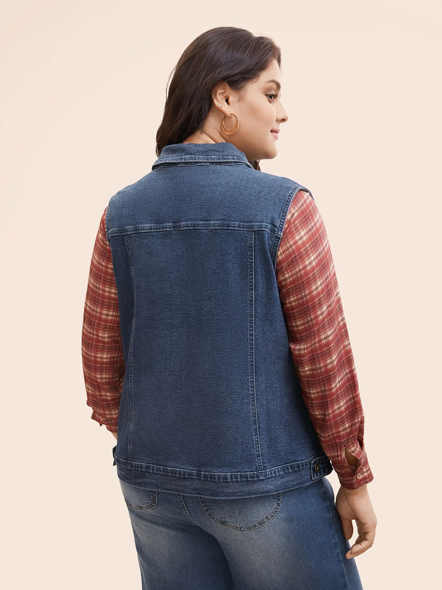 Stretch Denim Geometric Spilcing Pocket Jacket sold by Bloomchic product image thumbnail 5