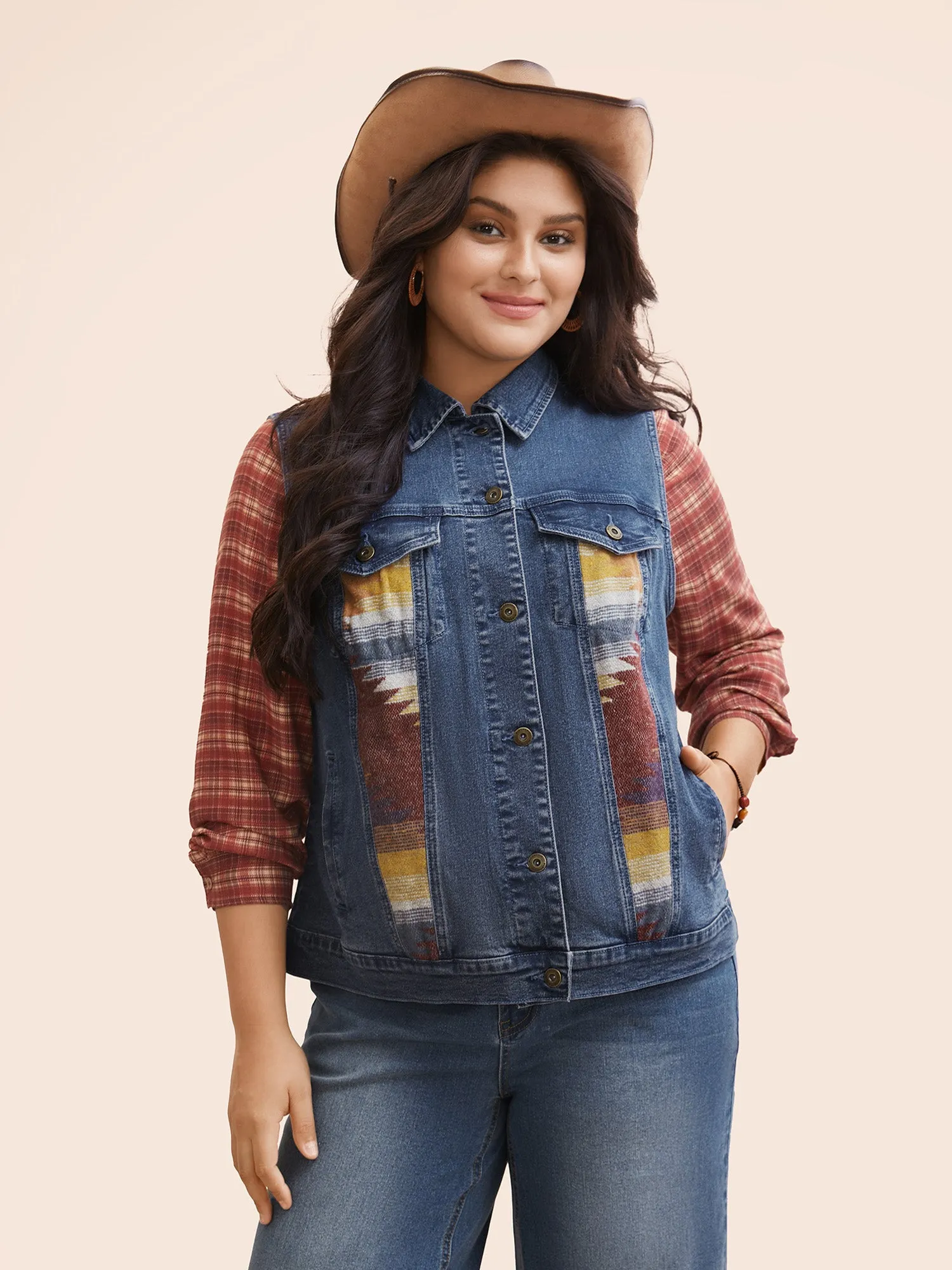 Stretch Denim Geometric Spilcing Pocket Jacket sold by Bloomchic product image thumbnail 3