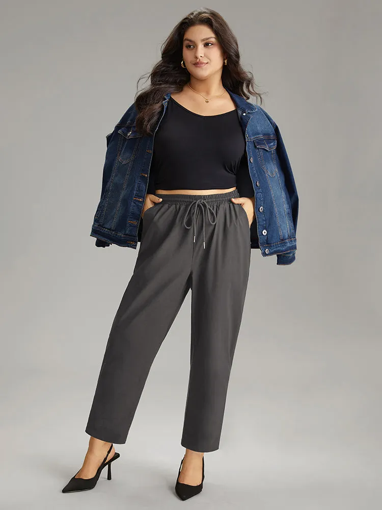 Solid Drawstring Pocket Elastic Waist Pants sold by Bloomchic product image thumbnail 3