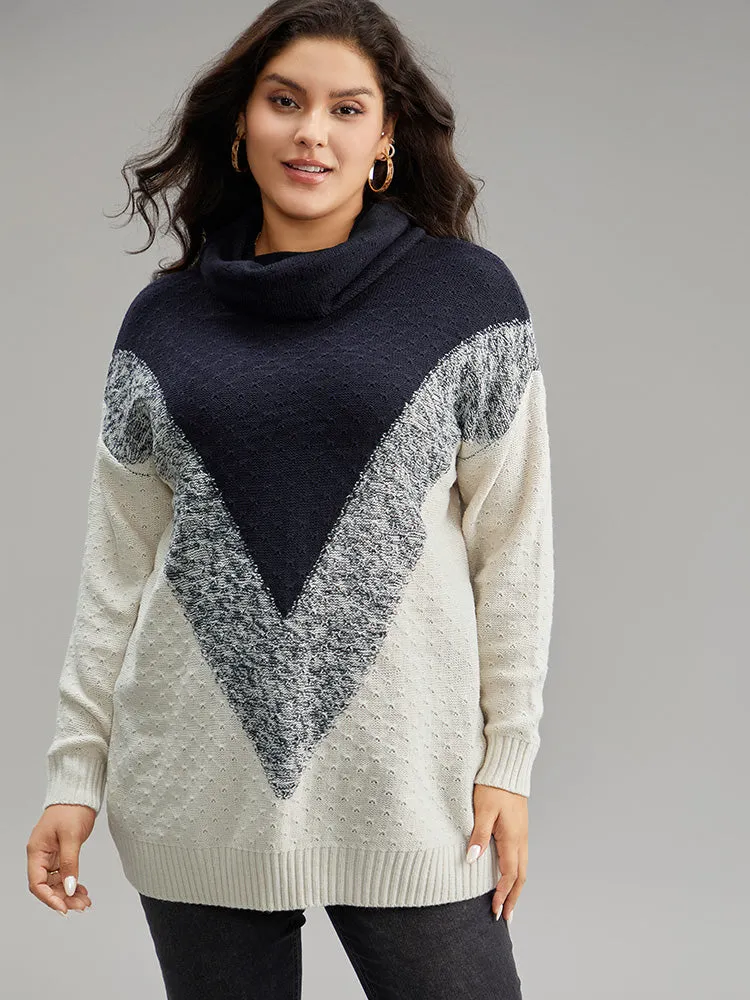 Heather Colorblock Turtle Neck Pullover sold by Bloomchic