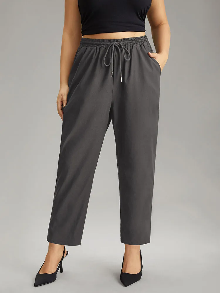 Solid Drawstring Pocket Elastic Waist Pants sold by Bloomchic