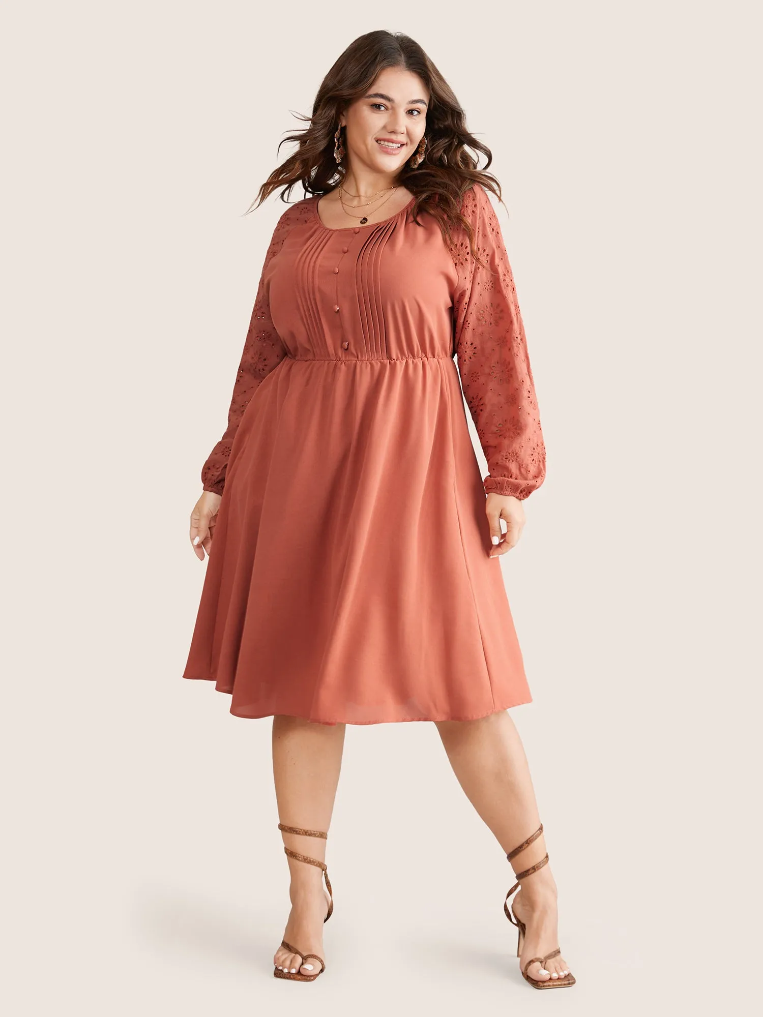 Pleated Laser Cut Button Front Dress sold by Bloomchic product image thumbnail 3