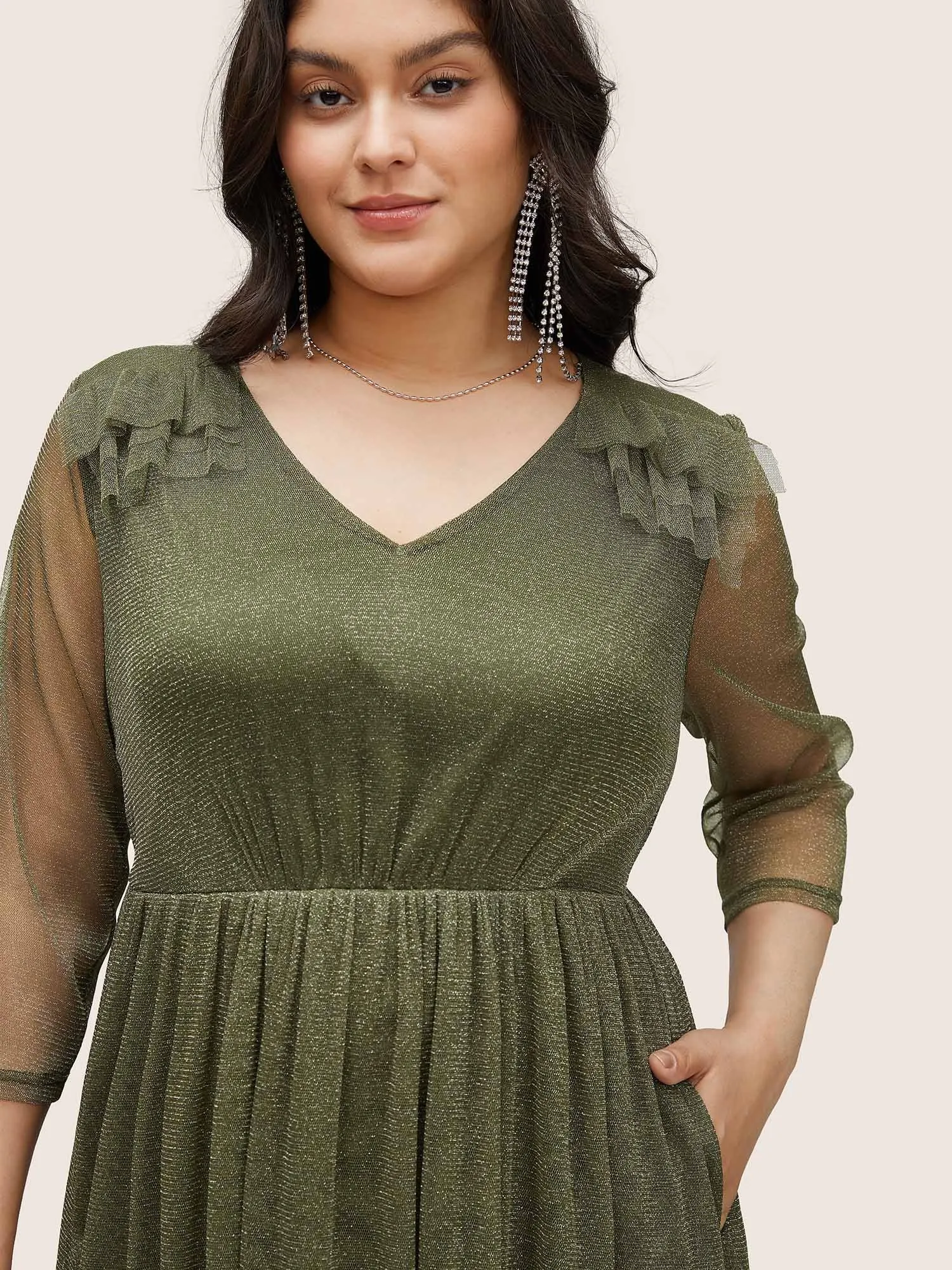 Flutter Trim Mesh Pocket Gathered Dress sold by Bloomchic product image thumbnail 4