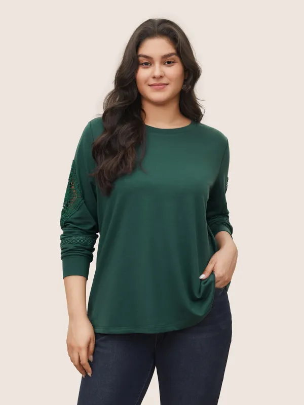 Plain Guipure Lace Eyelet Sweatshirt sold by Bloomchic