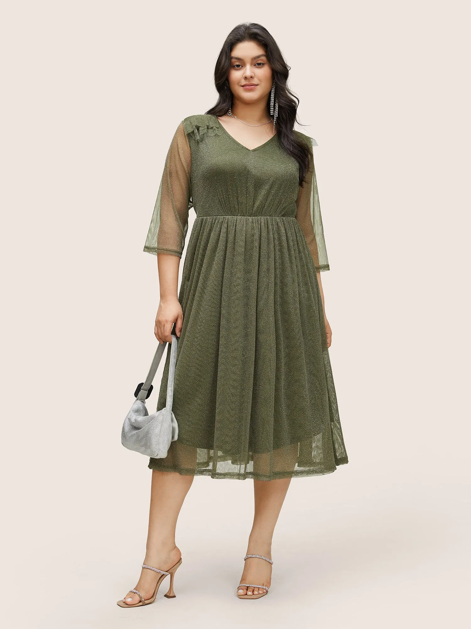 Flutter Trim Mesh Pocket Gathered Dress sold by Bloomchic product image thumbnail 2