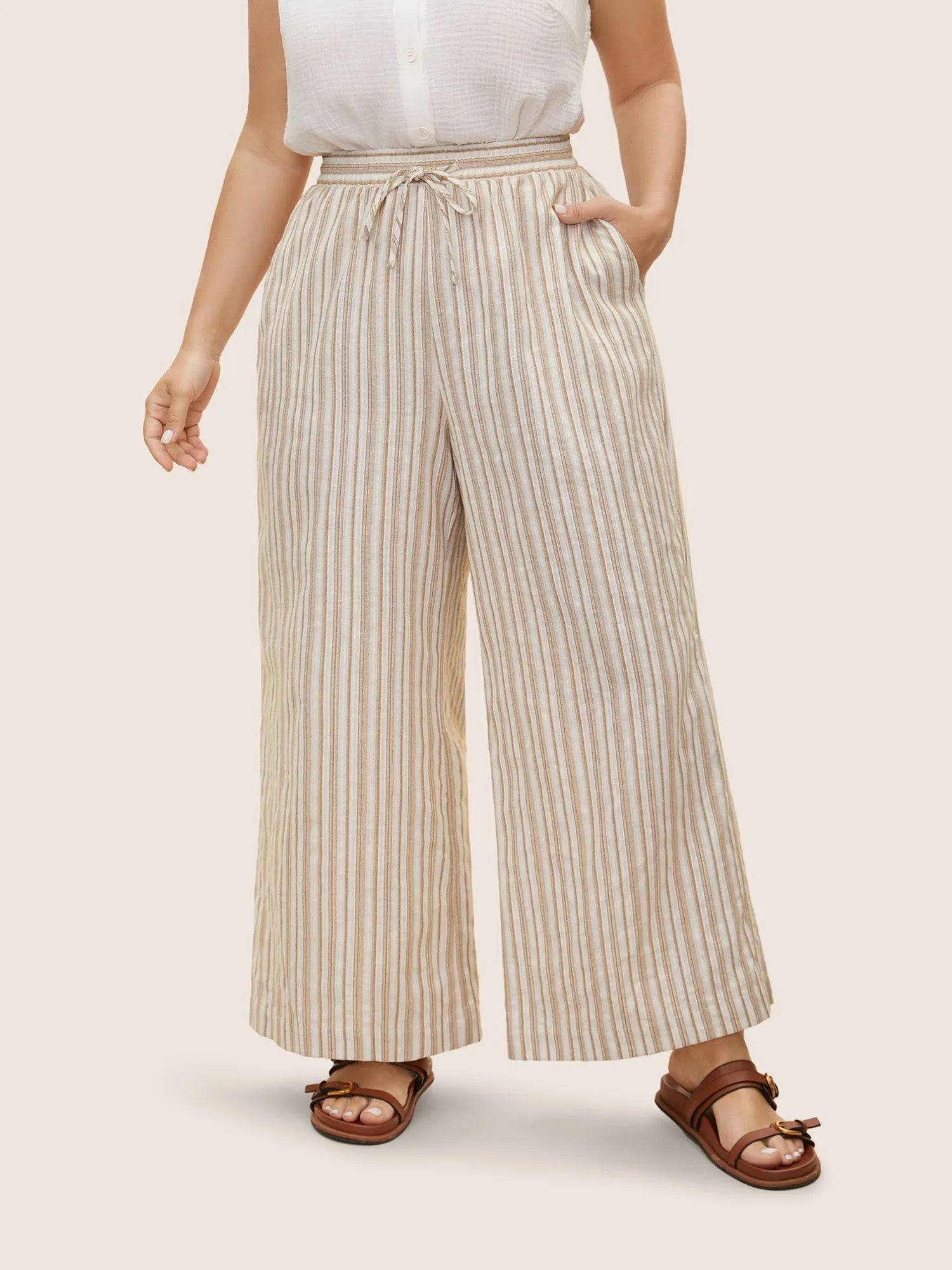 Striped Drawstring Mid Rise Wide Leg Pants sold by Bloomchic product image thumbnail 2