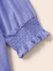 Solid V Neck Shirred Lantern Sleeve T-shirt sold by Bloomchic