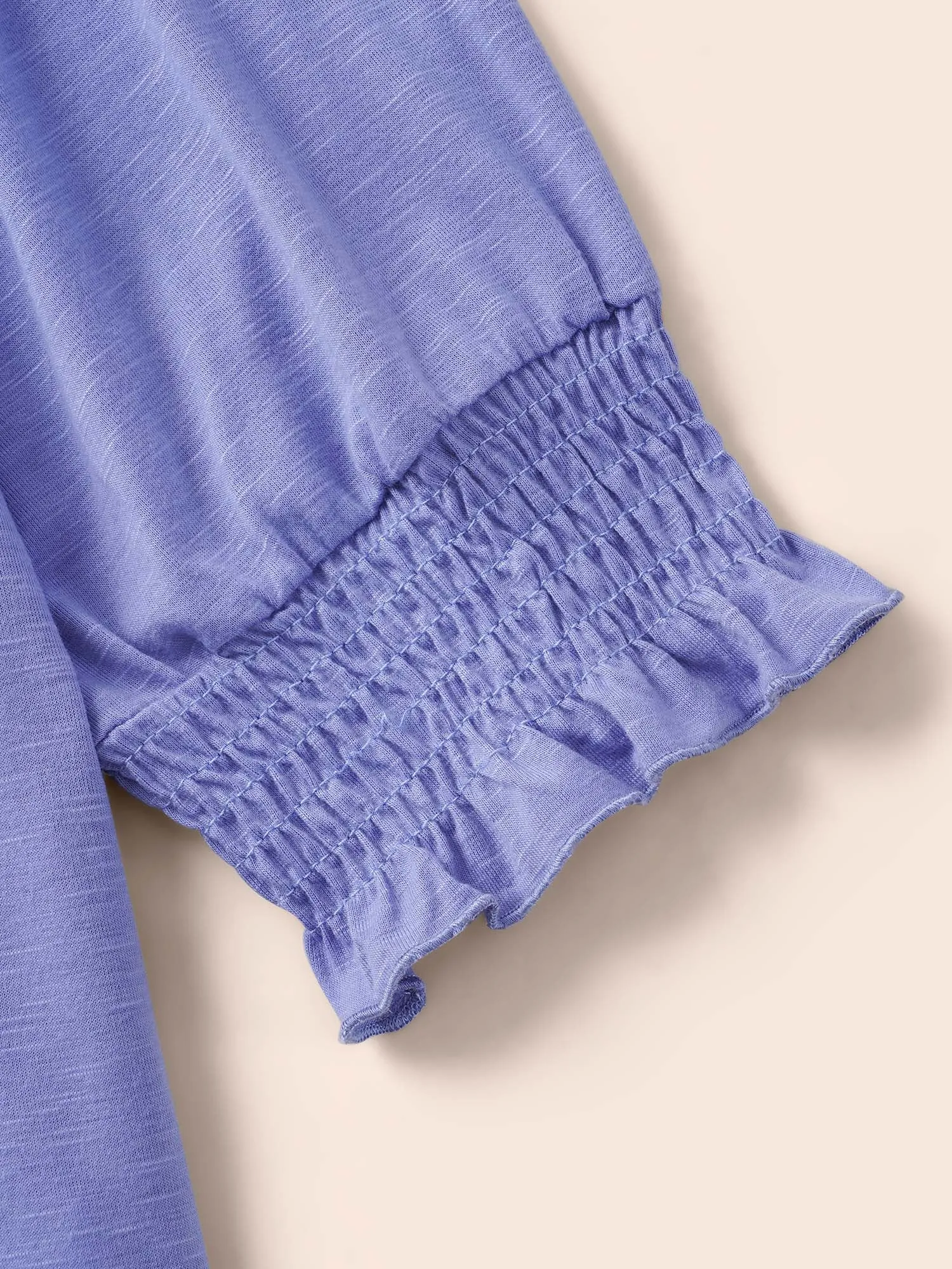 Solid V Neck Shirred Lantern Sleeve T-shirt sold by Bloomchic product image thumbnail 5