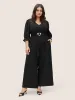 Solid Texture Heart Buckle Detail Belted Jumpsuit sold by Bloomchic