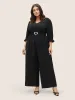 Solid Texture Heart Buckle Detail Belted Jumpsuit sold by Bloomchic