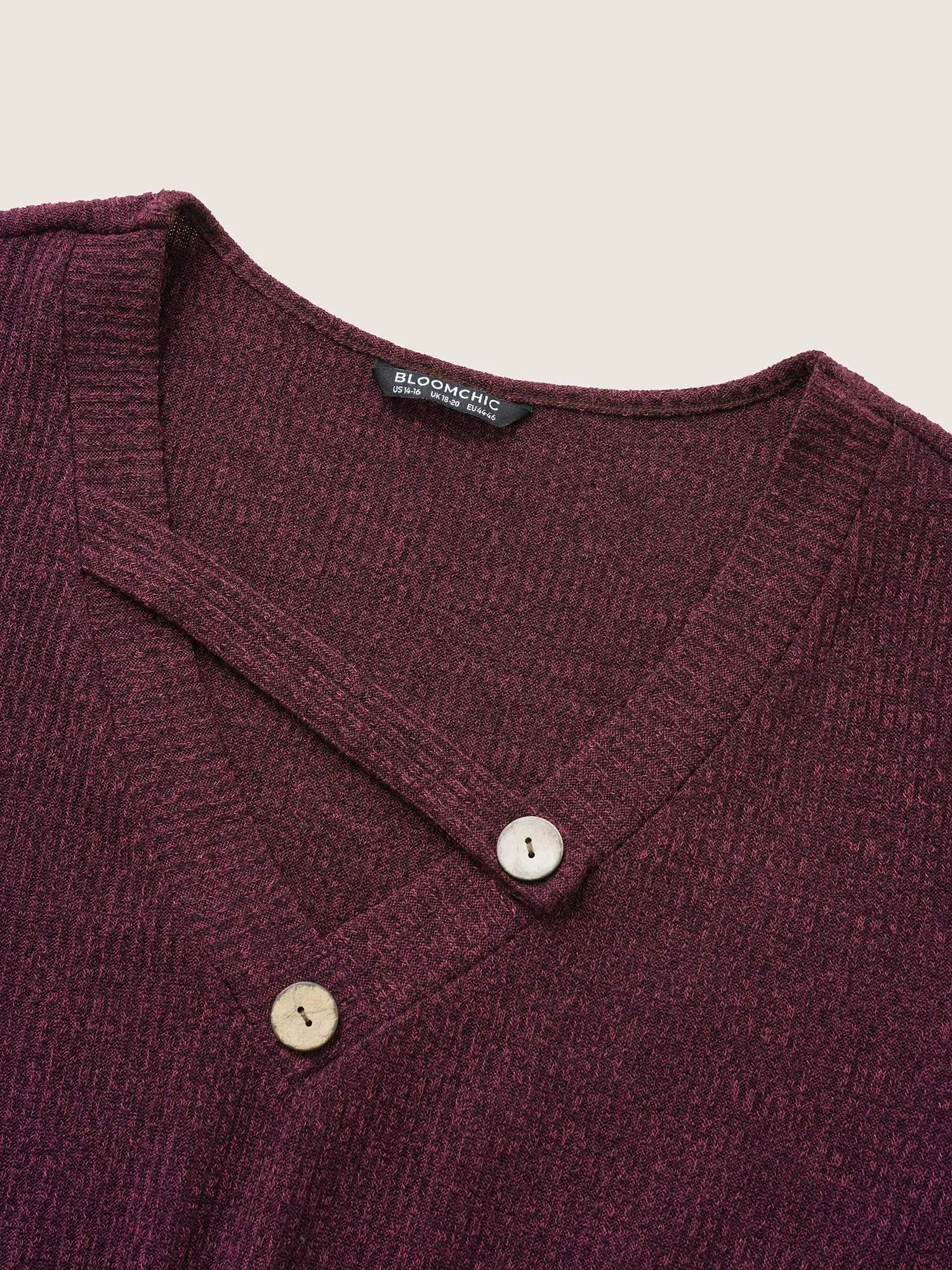 Rib Knit Cut Out Button Detail Asymmetrical Neck Dress sold by Bloomchic product image thumbnail 5