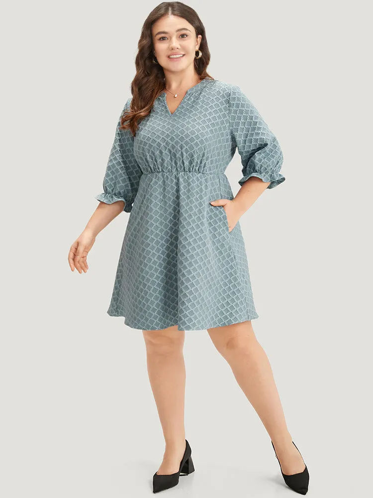 Geo Plisse Pocket Lantern Sleeve Notched Dress sold by Bloomchic product image thumbnail 4