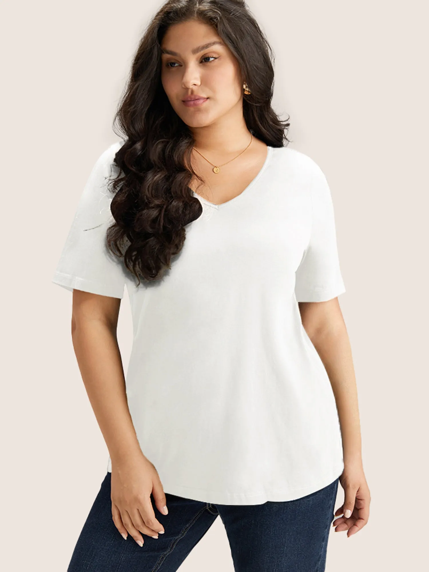 Cotton V Neck Plain Basic T-shirt sold by Bloomchic product image thumbnail 4