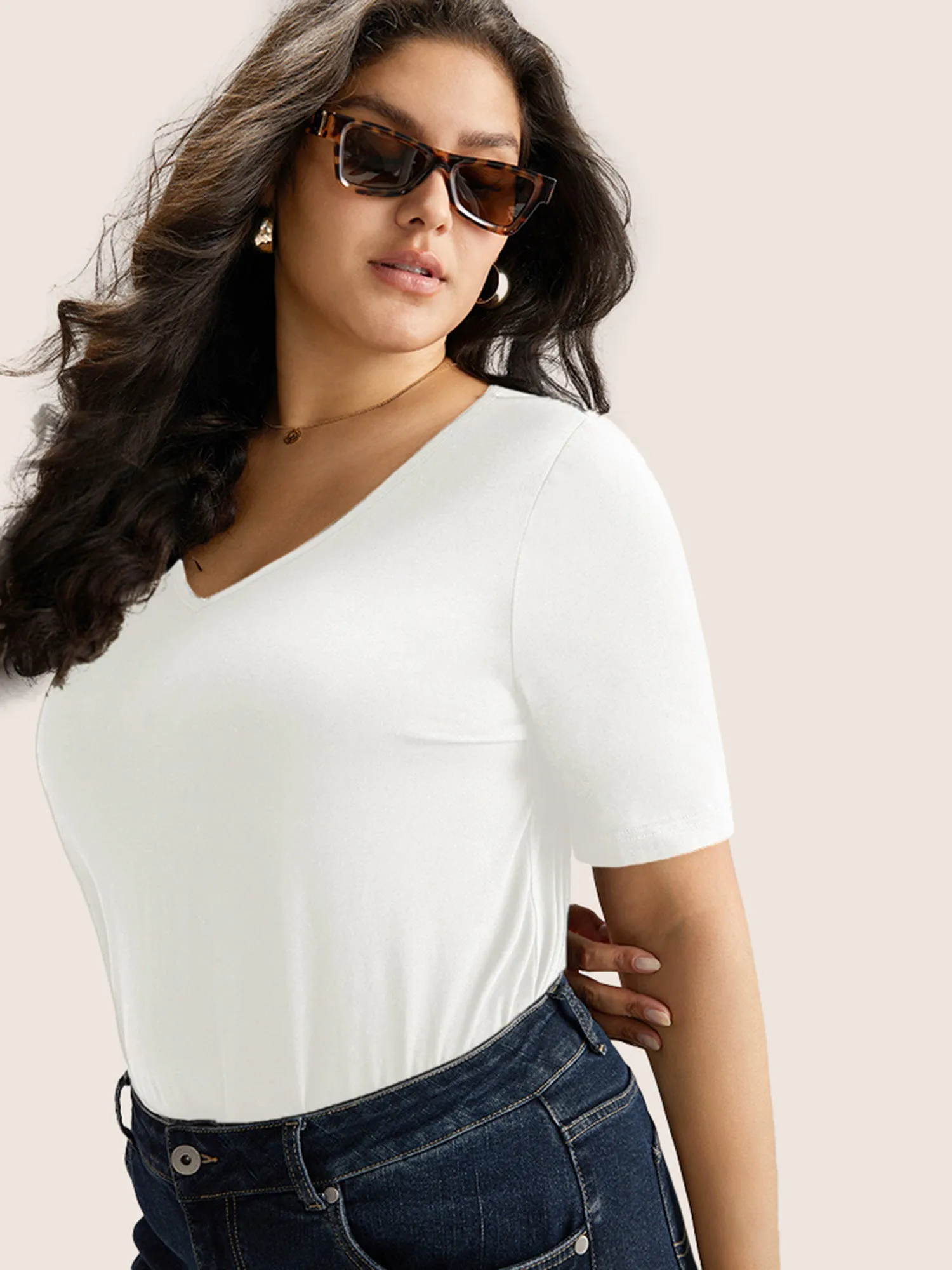 Cotton V Neck Plain Basic T-shirt sold by Bloomchic product image thumbnail 3